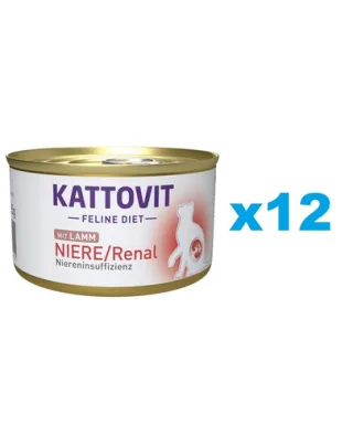 KATTOVIT Feline Diet Niere/Renal Lamb hrana umeda dietetica pentru pisici cu afectiuni ale rinichilor, cu miel 12 x 85 g
