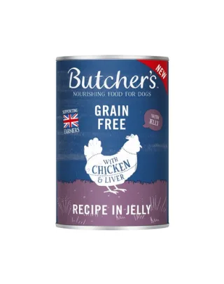 BUTCHER'S Original Recipe in Jelly hrana umeda caini, bucati de pui in jeleu, conserva 400g