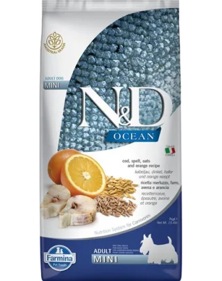 FARMINA N&amp;D Ocean Adult Mini, Hrana uscata pentru caini de talie mica, cu cod, grau, ovaz, portocale  2,5 kg