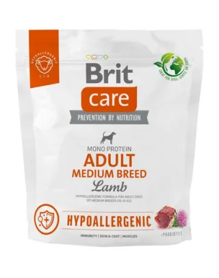 BRIT Care Hypoallergenic Adult Medium Breed 1 kg Hrana uscata pentru caini talie medie, cu miel si orez