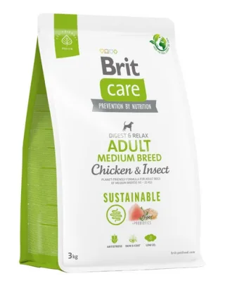 BRIT Care Sustainable Adult Medium Breed 3 kg Hrana caini adulti talie medie, cu pui si insecte