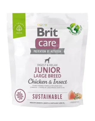 BRIT Care Sustainable Junior Large Breed 1 kg Hrana uscata catei de talie mare, cu pui si insecte