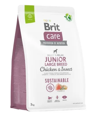 BRIT Care Sustainable Junior Large Breed 3 kg Hrana catei de talie mare, cu pui si insecte
