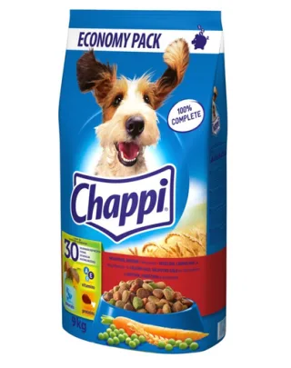 CHAPPI Adult Sac hrana caine, cu Vita, Carne de Pasare si Legume 9 kg