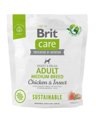 BRIT Care Sustainable Adult Medium breed Chicken &amp; Insect 1 kg hrana caini adulti talie medie, pui si insecte