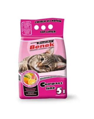 BENEK Super Compact cu miros de citrice 5 l x 2 (10 l) asternut pentru litiera