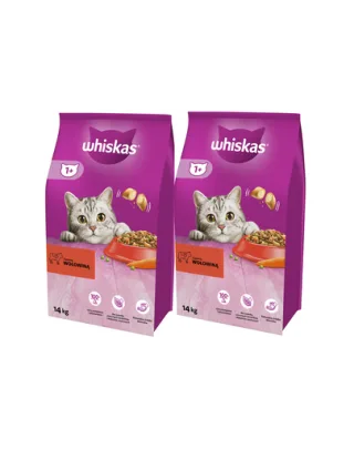 WHISKAS Adult 2x14kg hrana uscata pentru pisici adulte cu vita si legume