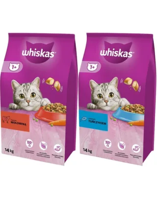 WHISKAS Adult 14kg cu vita si legume + WHISKAS Adult 14kg cu ton si legume