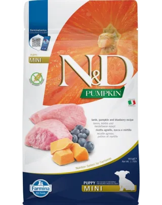FARMINA N&amp;D GF Pumpkin Puppy Mini - Hrană uscată pentru cățeluși cu miel și afine 800 g
