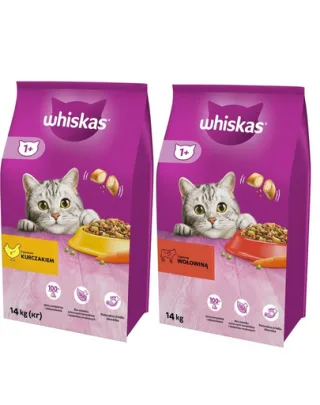 WHISKAS Adult 14kg cu pui si legume + WHISKAS Adult 14kg cu vita si legume
