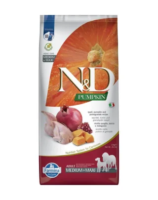FARMINA N&amp;D Quail Pumpkin &amp; Pomegranate Adult Medium &amp; Maxi Hrana uscata caini talie medie si mare 12 kg