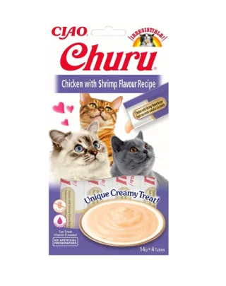 INABA Churu Cat Recompensa pentru pisici,  piure cu pui si creveti 56 g
