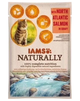 IAMS Naturally Adult Cat cu Somon din Atlanticul de Nord în Sos 85 g