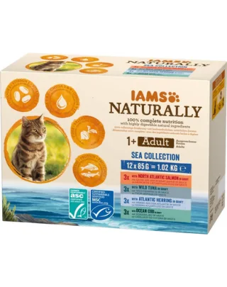 IAMS Naturally Hrana umeda peste pentru pisici adulte set 12x85g