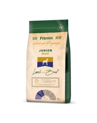 FITMIN Dog Nutritional Programme Maxi Junior Lamb&amp;Beef 12 kg Hrana uscata cani talie mare
