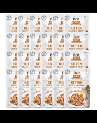 BRIT CARE Fillets in Gravy Pouch Kitten Savory Salmon 24x85g Hrana umeda pisoi, cu somon in sos