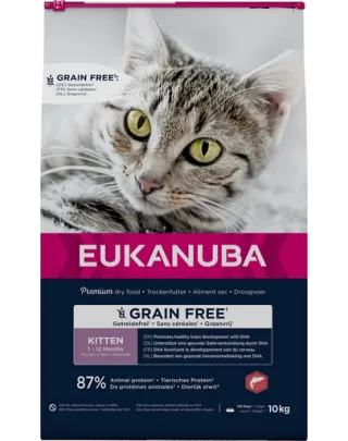 EUKANUBA Grain Free Kitten 10 kg Sac hrana uscata pisoi, cu somon