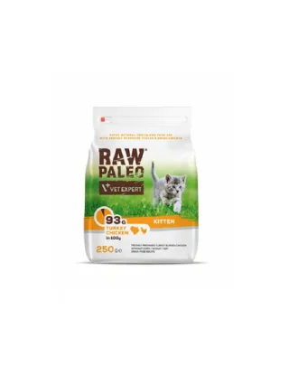 VETEXPERT Raw Paleo Kitten Turkey&amp;Chicken Mancare uscata pisoi, cu curcan si pui 250 g