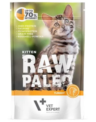 VETEXPERT RAW PALEO Kitten plic hrana umeda pisoi 100 g curcan