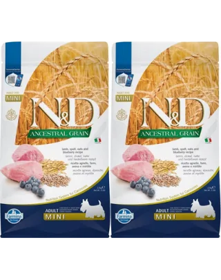 FARMINA N&amp;D Ancestral Grain Lamb &amp; Blueberry Adult Mini dog alimente caini rasa mica 2 x 2,5 kg