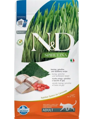 FARMINA N&amp;D Spirulina Cat Adult Herring &amp; Wolfberry 1,5 kg Hrana uscata pentru pisici, cu hering si spirulina