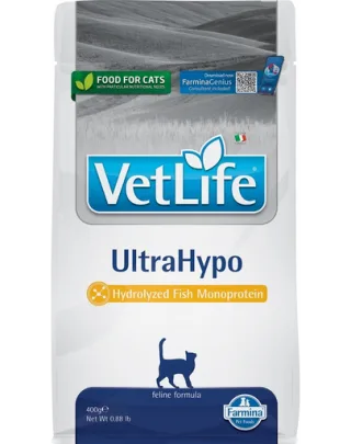 FARMINA Vet Life UltraHypo Cat 400g dietă hipoalergenică pentru pisici cu intoleranțe alimentare, cu proteină din pește