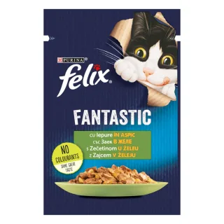 PURINA Felix Fantastic, Iepure, hrană umedă pisici, (în aspic) PURINA Felix Fantastic, Iepure, plic hrană umedă pisici, (în aspic), 85g