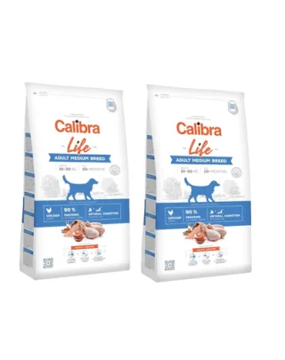 CALIBRA Dog Life Adult Medium Breed Chicken hrana uscata superpremium pentru caini adulti de talie medie 24 kg (2 x 12 kg)