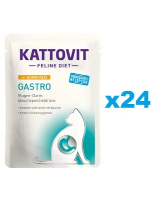 KATTOVIT Feline Diet Gastro hrana umeda dietetica pentru pisici cu afectiuni gastrointestinale, pui si orez  24 x 85 g