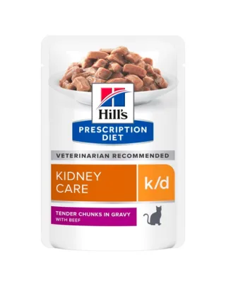 HILL'S Prescription Diet Feline k/d Plicuri hrana umeda pisici cu probleme renale, cu vita 12x85 g
