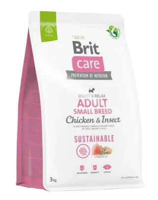 BRIT Care Dog Sustainable Adult Small Breed 3 kg Hrana caini talie mica, cu pui si insecte
