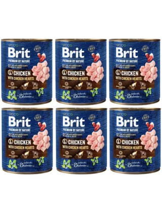 BRIT Premium by Nature chicken, hearts 6x800 g pui si inimi de pui, conserve hrana caini