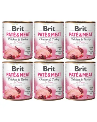 BRIT Pate&amp;Meat puppy 6 x 800 g Hrana umeda pentru catei, pateu cu pasare