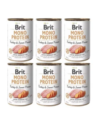 BRIT Mono Protein Turkey &amp; Sweet Potato 6x400 g hrana monoproteica pentru caini, curcan si cartof dulce