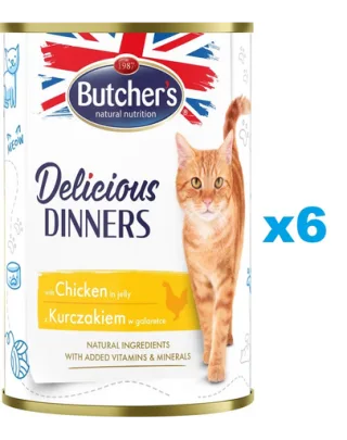 BUTCHER'S Delicious Dinners pui in aspic, hrana pisici 6 x 400g