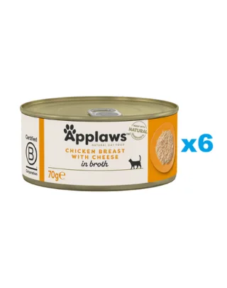 APPLAWS Cat Adult Chicken Breast with Cheese in Broth 6x70 g hrana pisica, piept pui si branza