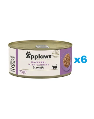 APPLAWS Cat Adult Mackerel with Sardine in Broth Conserva pentru pisici, cu macrou si sardine in sos 6x70 g