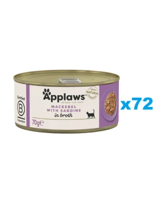 APPLAWS Cat Adult Mackerel with Sardine in Broth Pachet conserve pisici, cu macrou si sardine in sos 72x70 g