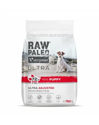 RAW PALEO Ultra Beef Mini Puppy 750g pentru catei rasa mica, cu vita