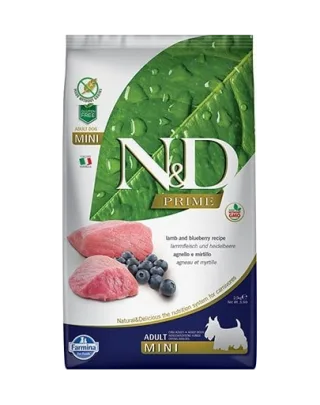 FARMINA N&amp;D Prime Lamb &amp; Blueberry Adult Mini 14 kg (2 x 7 kg) hrana uscata caini adulti talie mica, miel si afine