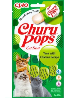 INABA Churu Pops Tuna &amp; Chicken 4x15g snack lichid pentru pisici cu ton si pui