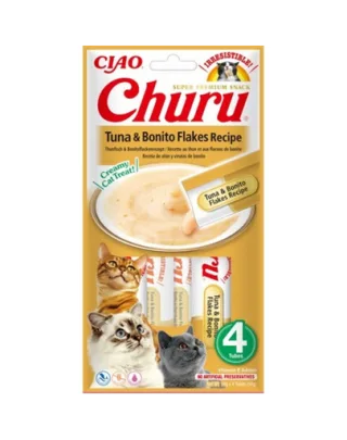 INABA Churu Tuna with bonito flakes 4x14g gustare pisici, ton si fulgi de bonito