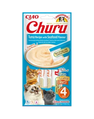 INABA Churu Tuna with seafood 4x14g ton cu fructe de mare pentru pisici