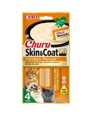 INABA Churu Skin&amp;Coat 4x14g cu pui pentru pisici