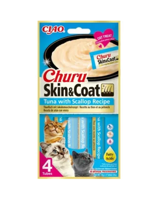 INABA Churu Skin&amp;Coat 4x14g crema ton si scoici pentru pisici