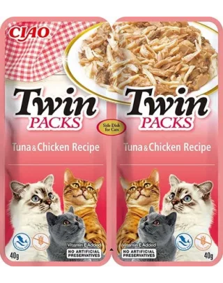 INABA Twin plic ton cu pui in supa pentru pisici 2x40 g
