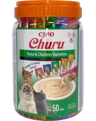 INABA Churu Variety Tuna&amp;Chicken mix recompense cremoase pisici 50x14g (700g) ton si pui