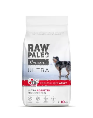 RAW PALEO Ultra Beef Medium&amp;Large Adult 10kg Sac hrana uscata caine talie medie sau mare, cu vita