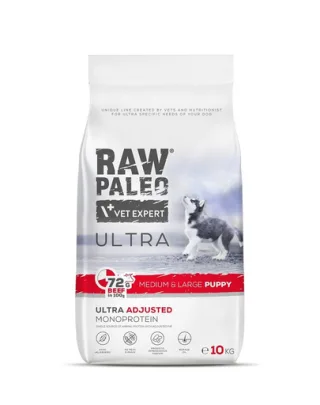 RAW PALEO Ultra Beef Medium&amp;Large Puppy 10kg Hrana uscata cateide talie medie si mare, cu vita