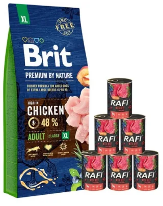 BRIT Premium By Nature Adult Extra Large XL 15 kg + hrana umeda cu vita 6x400 g